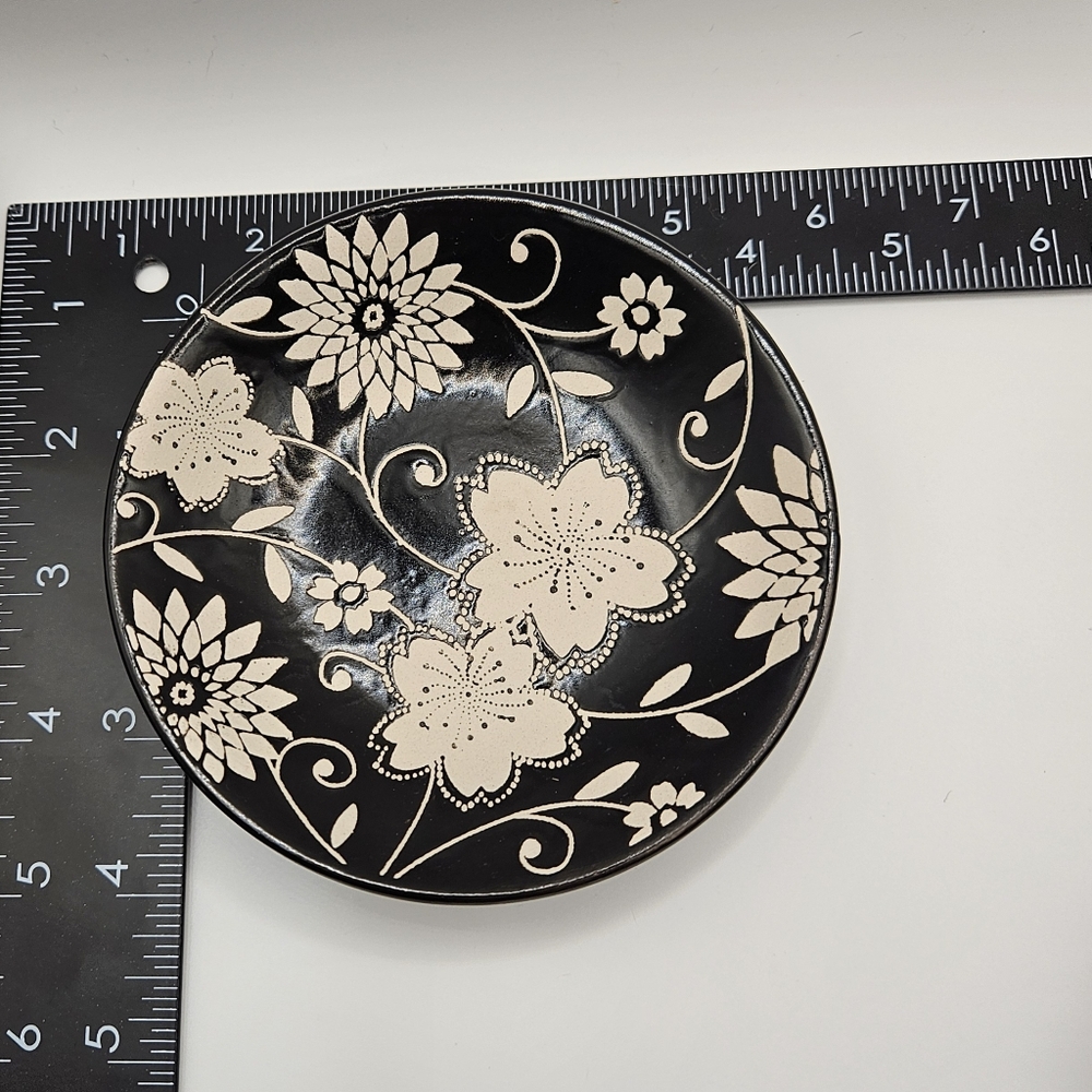 World Market Batik Floral Dip Dishes Black & Cream Stoneware Set Of 2 - Picture 6 of 6